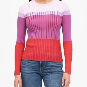 Raspberry Red Colorblock Ribbed Women's Sweater